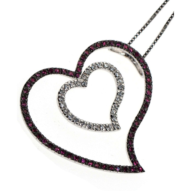 RMB|925 silver pendant double heart necklace large ruby zircons chete' laroche