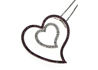 RMB|ciondolo argento 925 collana doppio cuore grande rubin zirconi chete' laroche