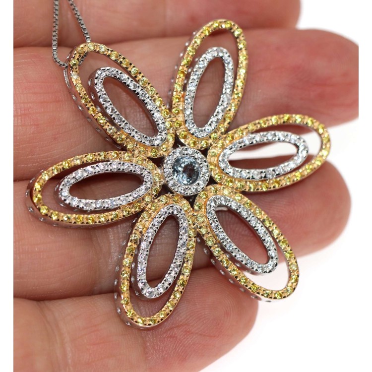 RMB|collier 925 silver pendant flower topaz chete laroche zircon necklace