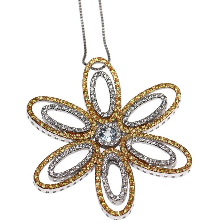 RMB|collier argento 925 ciondolo fiore topazio chete laroche zirconi collana