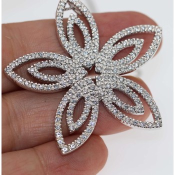 RMB|collana Ciondolo fiore argento 925 rodiato con pavè di zirconi bianchi