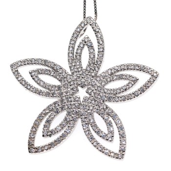 RMB|collana Ciondolo fiore argento 925 rodiato con pavè di zirconi bianchi