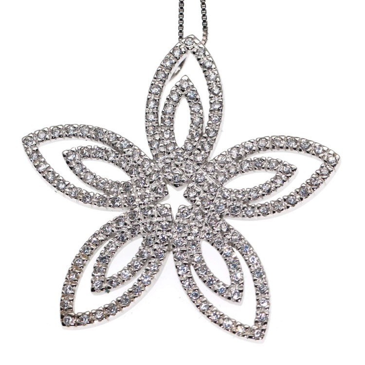 RMB|collana Ciondolo fiore argento 925 rodiato con pavè di zirconi bianchi