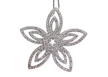 RMB|collana Ciondolo fiore argento 925 rodiato con pavè di zirconi bianchi
