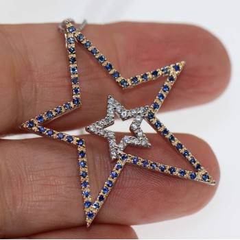 RMB|necklace and large blue star pendant in 925 silver with yellow gold chete laroche star