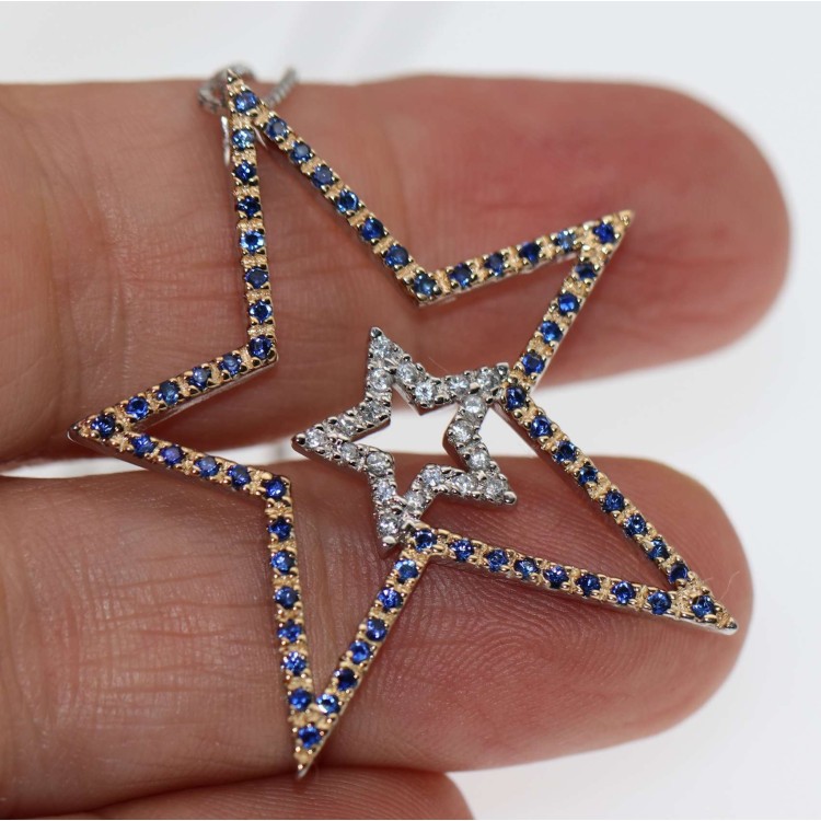 RMB|necklace and large blue star pendant in 925 silver with yellow gold chete laroche star