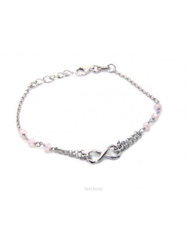 Bracelet man woman Silver 925 rosary crystal pink light with 1 infinite element 15.00 -17.50 cm