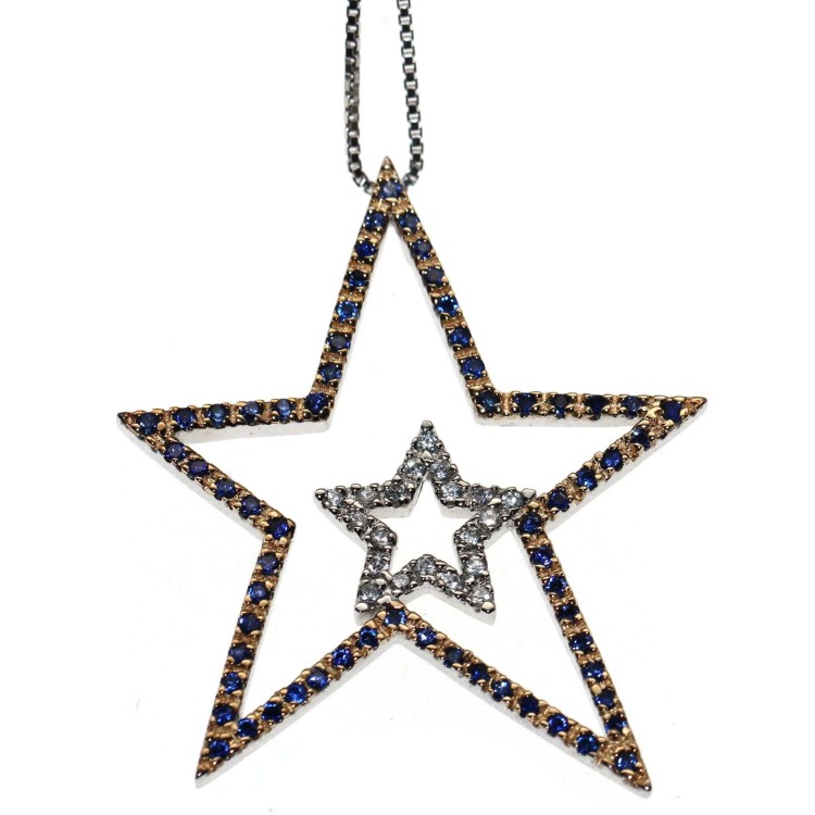 RMB|collana e grande stella ciondolo argento 925 blu con stellina oro giallo chete laroche