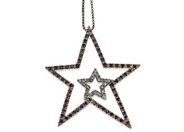 RMB|necklace and large blue star pendant in 925 silver with yellow gold chete laroche star