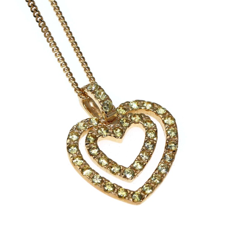 RMB|925 silver double heart pendant and necklace peridot zircons chete laroche collier
