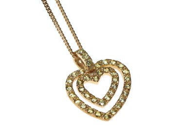 RMB|925 silver double heart pendant and necklace peridot zircons chete laroche collier