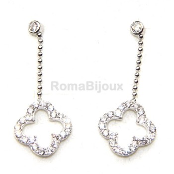 RMB|Argento 925 : orecchini donna pendente punto luce catena palline quadrifoglio zirconi 