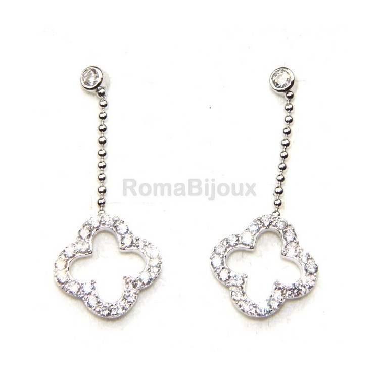RMB|silver 925: earrings woman leaning point light chain balls cloverleaf zircons