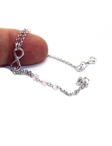 Bracelet man woman Silver 925 rosary crystal pink light with 1 infinite element 15.00 -17.50 cm