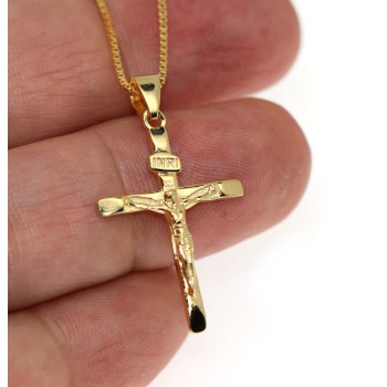 RMB|925 silver cross necklace with yellow gold plated crucifix for men and women