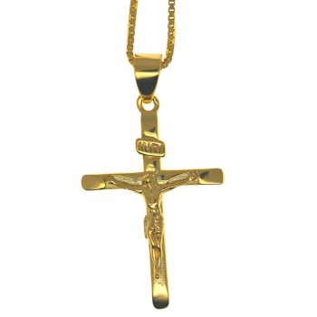 RMB|collana croce argento 925 bagno in oro giallo INRI crocefisso uomo donna NALBORI