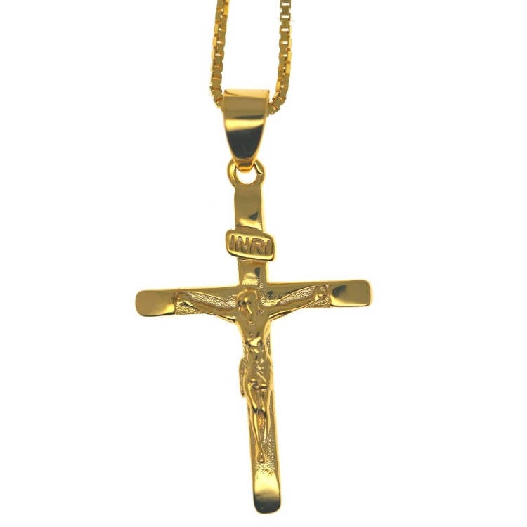 RMB|925 silver cross necklace with yellow gold plated crucifix for men and women