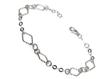RMB|Bracciale argento 925 cerchi rombi e rombetti diamantati 18,8 cm