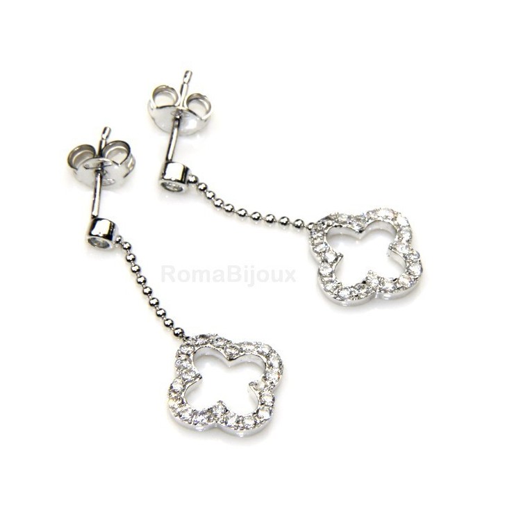 RMB|silver 925: earrings woman leaning point light chain balls cloverleaf zircons