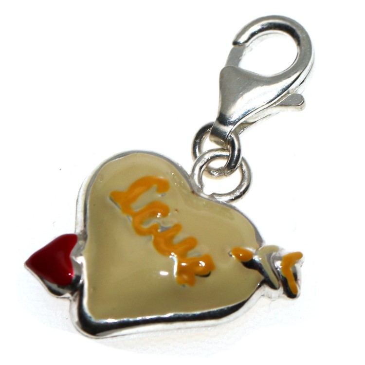RMB|925 sterling silver LOVE pierced heart charm with hook and enamel