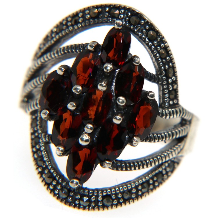 RMB|Anello argento 925 navette cristallo Idrotermale e marcasite misura 18