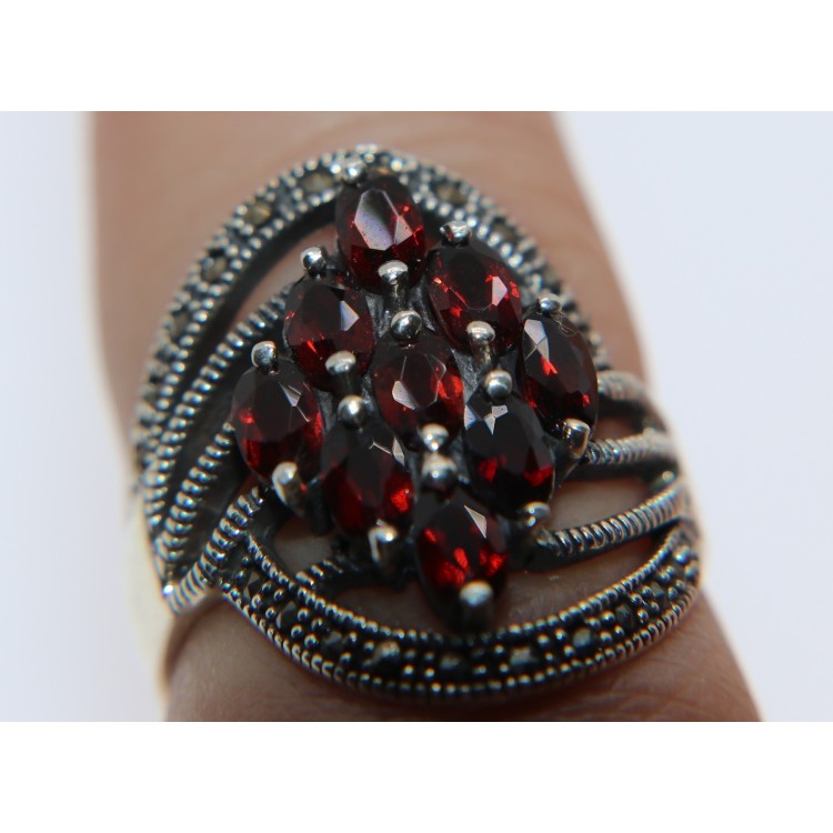 RMB|Anello argento 925 navette cristallo Idrotermale e marcasite misura 18