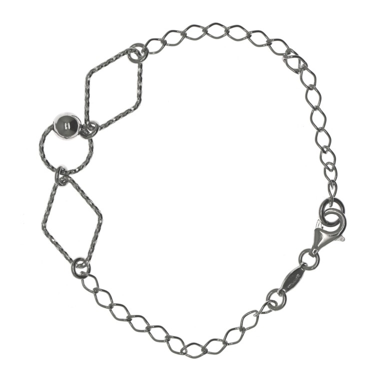 RMB|Bracciale argento 925 catenella rombi diamantati cerchio e pallina