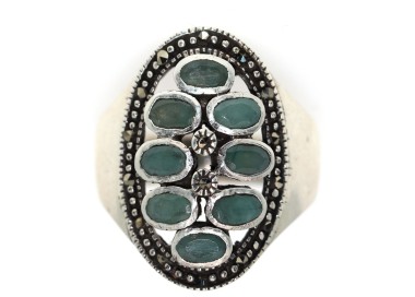 RMB|anello argento 925 radice di smeraldo verde marcasite corindone misura 20