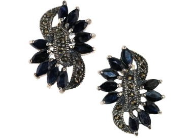 RMB|orecchini argento 925 con 20 radici di zaffiro blu a raggio e marcasite