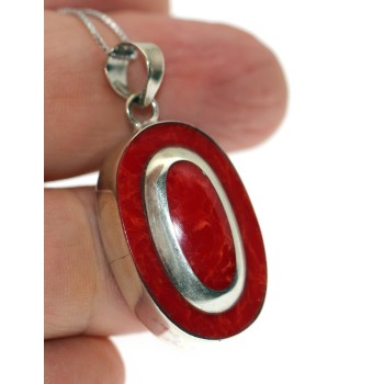 RMB|ciondolo e collana in argento 925 con madrepora naturale rossa collier donna