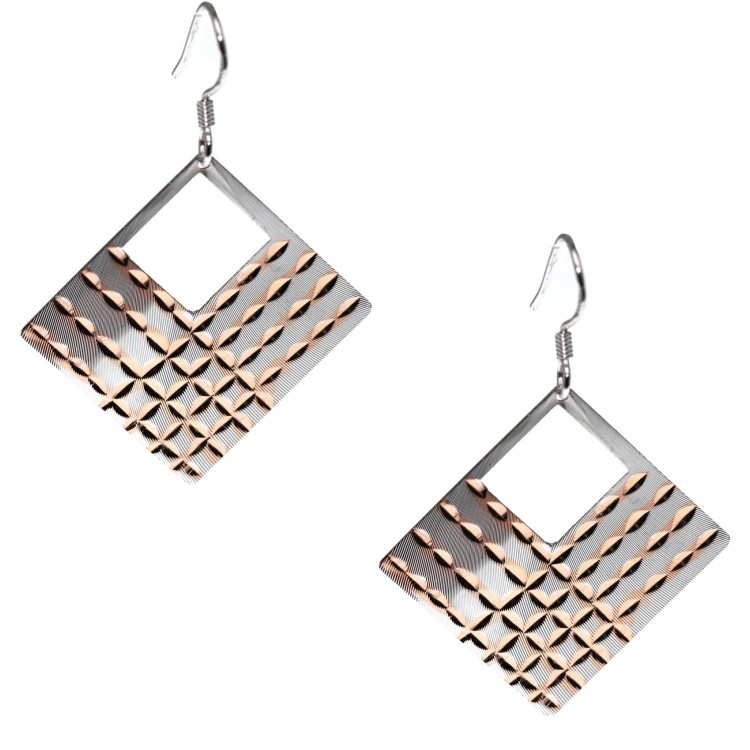 RMB|925 silver earrings Engraved rhombuses satin rose gold