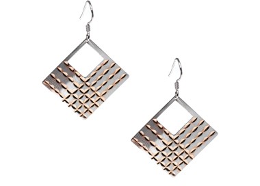 RMB|925 silver earrings Engraved rhombuses satin rose gold