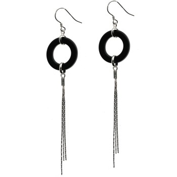 RMB|925 silver earrings rings of black agate tufts long pendants