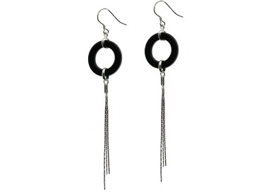 RMB|925 silver earrings rings of black agate tufts long pendants