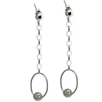 RMB|Orecchini argento 925 con sfere traforate passanti in ovali lunghi per donna