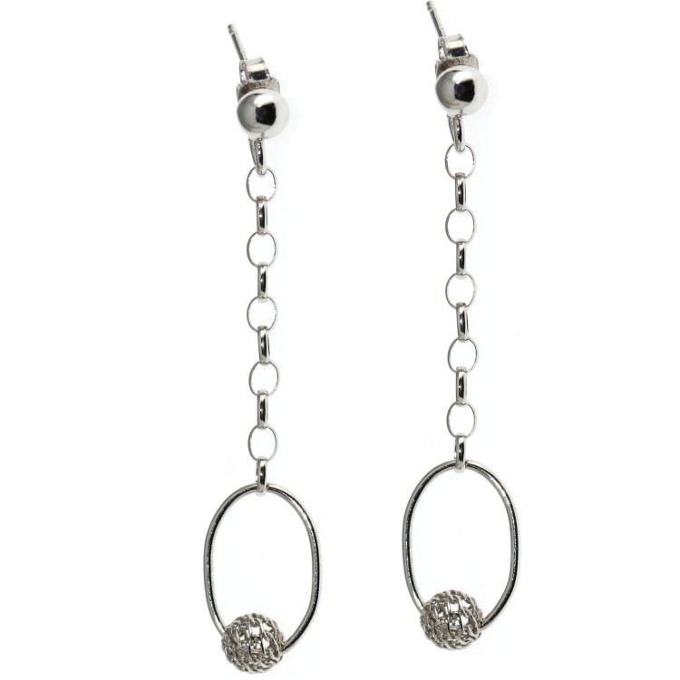RMB|925 silver earrings with perforated spheres passing through long ovals for women
