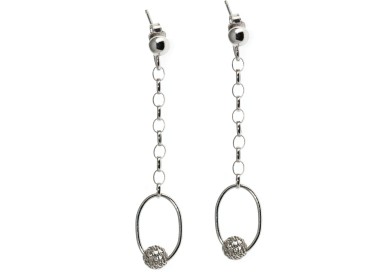RMB|925 silver earrings with perforated spheres passing through long ovals for women
