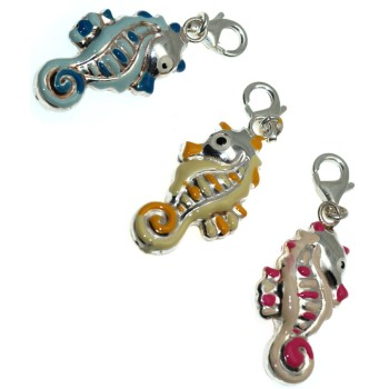 RMB|Charm argento 925 Cavallo Marino smaltata a mano celeste rosa giallo