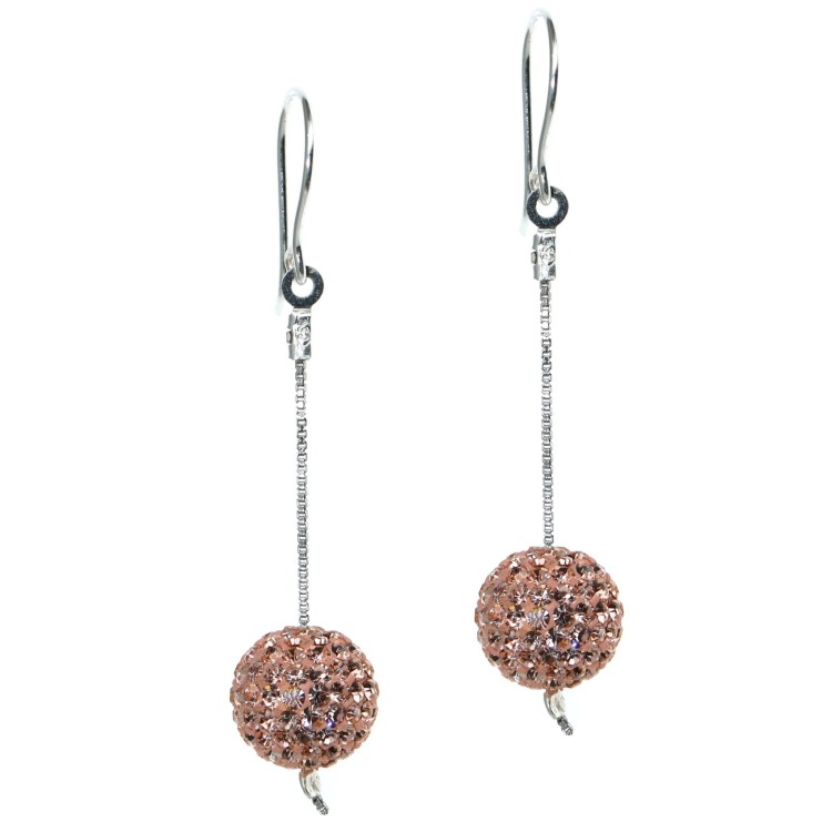 RMB|925 Sterling Silver Peach Pink Zirconia Pavé Spheres Pendant Earrings