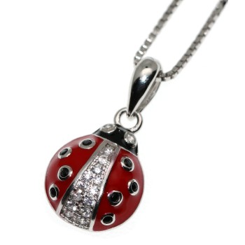 RMB|collana coccinella argento 925 rossa a pois neri zirconi bianchi