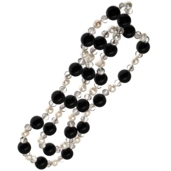 RMB|collana agata nera cristallo fumè e perle naturali lunga 86cm circa gioielleria roma