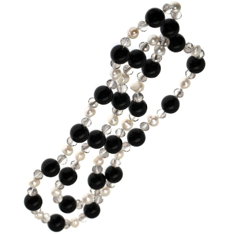 RMB|collana agata nera cristallo fumè e perle naturali lunga 86cm circa gioielleria roma