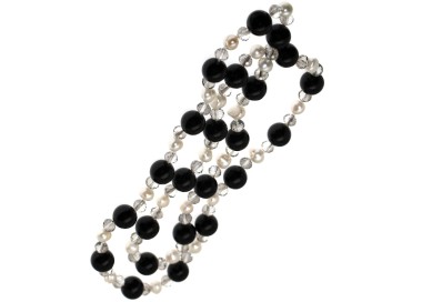 RMB|necklace black agate smoked crystal and natural pearls about 86cm long