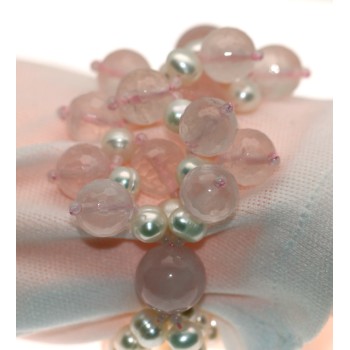 RMB|bracelet silver 925 rose quartz stones and natural freshwater pearls woman