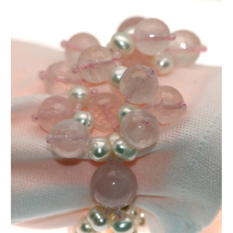 RMB|bracelet silver 925 rose quartz stones and natural freshwater pearls woman