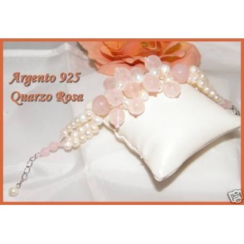RMB|bracelet silver 925 rose quartz stones and natural freshwater pearls woman