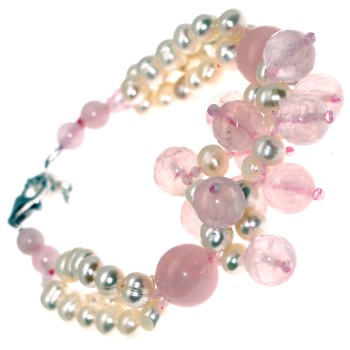 RMB|bracelet silver 925 rose quartz stones and natural freshwater pearls woman