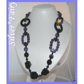 RMB|long necklace natural stones blue amethyst agate and crystals very long 90 cm size