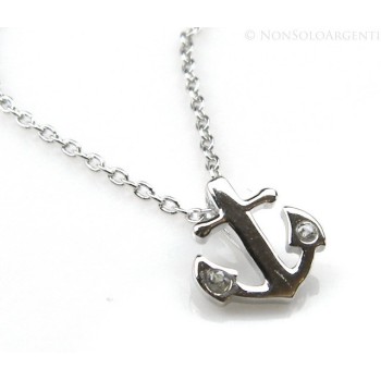 RMB|silver 925: Necklace Collier man woman "forzatina" 40 + 3 and small anchor white zirconia