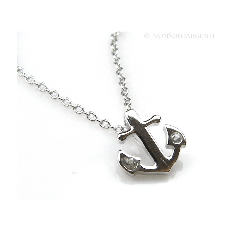 RMB|silver 925: Necklace Collier man woman "forzatina" 40 + 3 and small anchor white zirconia